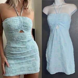 AE American Eagle Blue Floral Cut Out Halter Mini Sundress Dress Medium